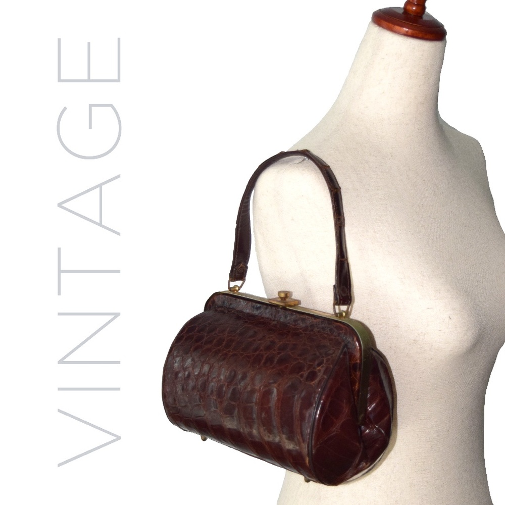 Vintage 50’s Brown Alligator Box Style Handbag Purse